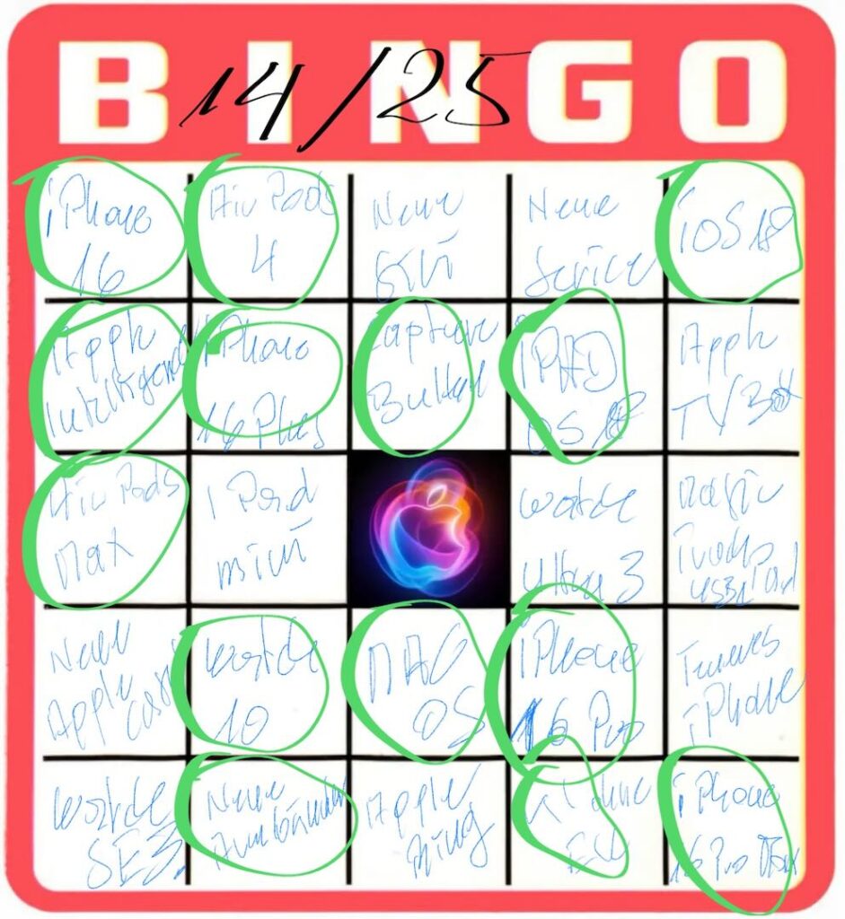 Bingo-Karte zum Apple Event